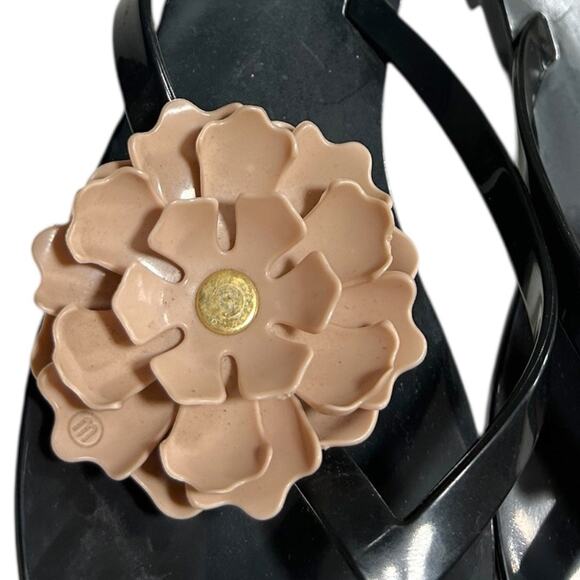 Melissa Flower Jelly Thong Flip Flop Women's 8 Black Pink Summer Vacation Beach - Picture 2 of 7